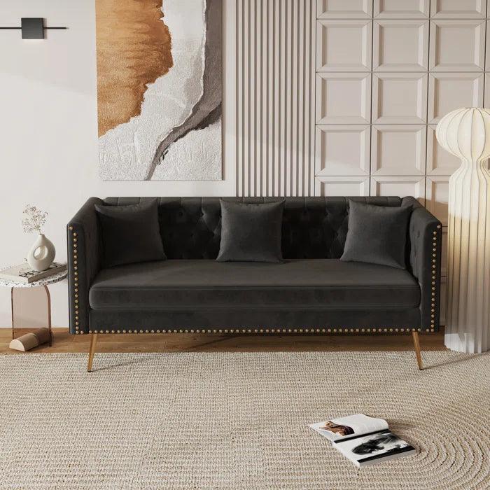 Elegant Black Velvet Modern Sofa by Bloomart