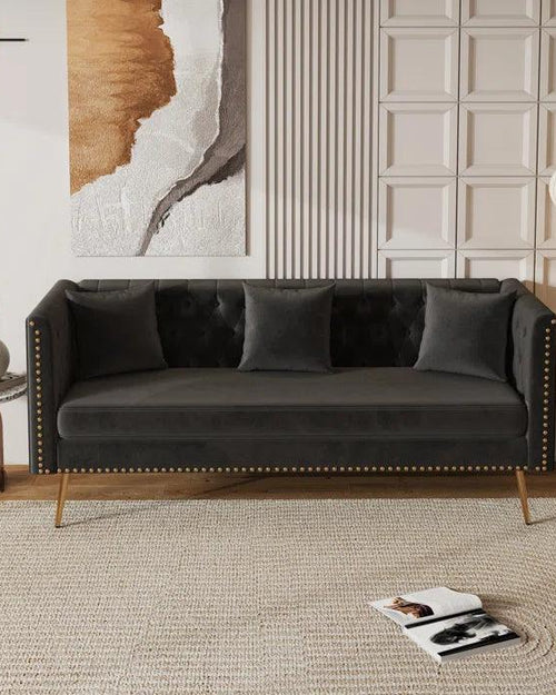 Elegant Black Velvet Modern Sofa by Bloomart
