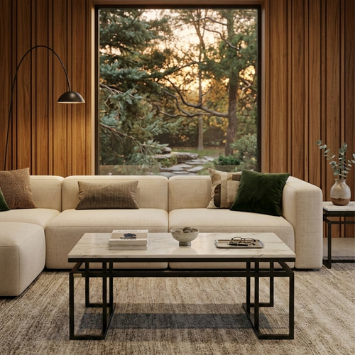 Bloomart Stylish Zigzag Rectangular Coffee Table with Marble-Like Finish Modern & Elegant for Living Room Décor