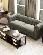 Graceful 3 Seater Velvet Rolled Arm Chesterfield Sofa