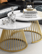 Bloomart Ornate Circular Design Round Coffee Table Set of 2 with Marble Top-Like Finish for Modern & Elegant Living Room