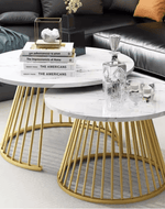 Bloomart Ornate Circular Design Round Coffee Table Set of 2 with Marble Top-Like Finish for Modern & Elegant Living Room