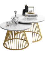 Bloomart Ornate Circular Design Round Coffee Table Set of 2 with Marble Top-Like Finish for Modern & Elegant Living Room