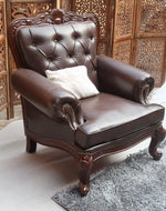 Wooden Handicraft Craved Genuine 3+1+1 With Table (Teak Wood, Dark Brown)
