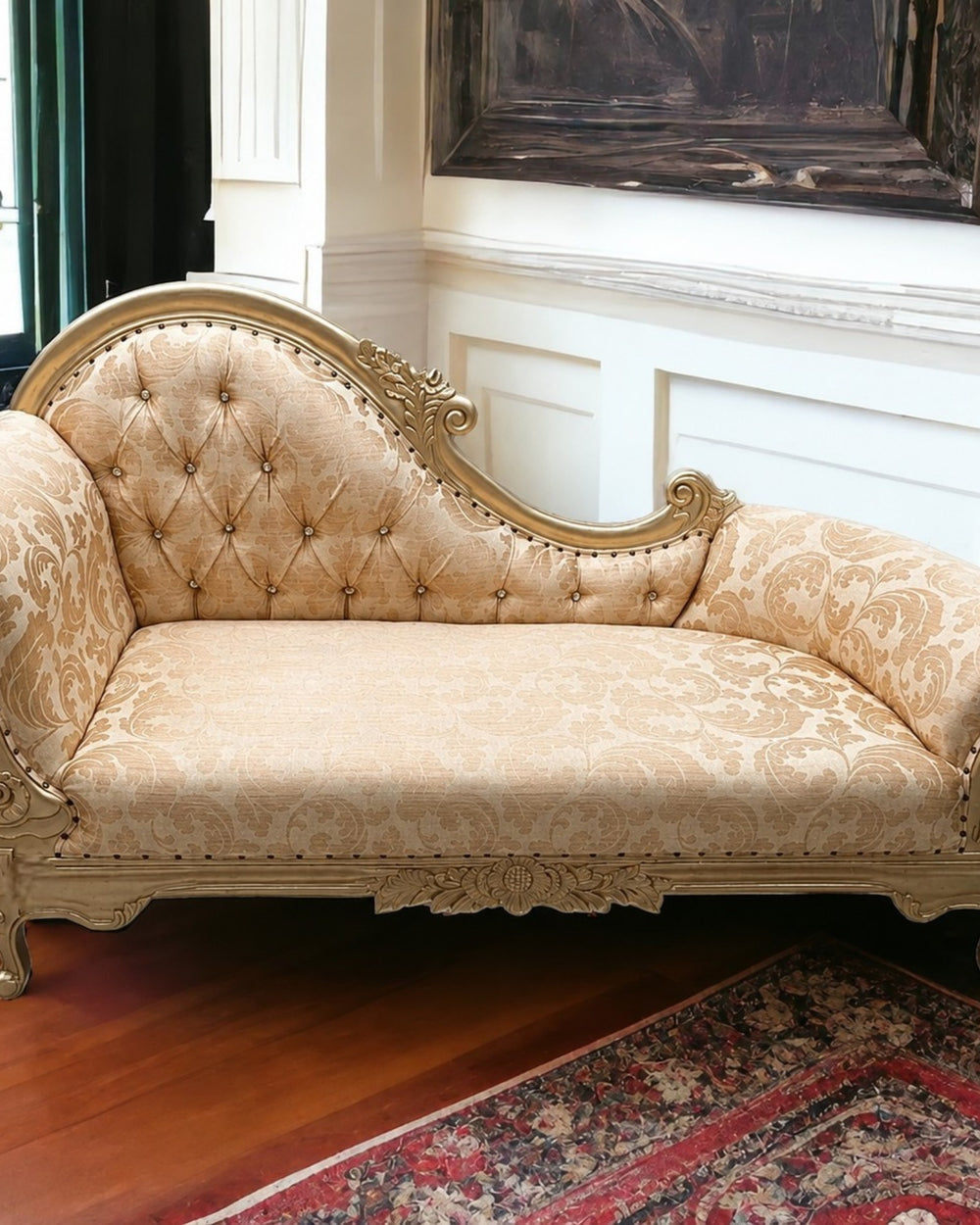 Handmade French Baroque Style Chaise Lounge Gold leaf