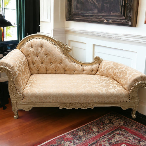 Handmade French Baroque Style Chaise Lounge Gold leaf