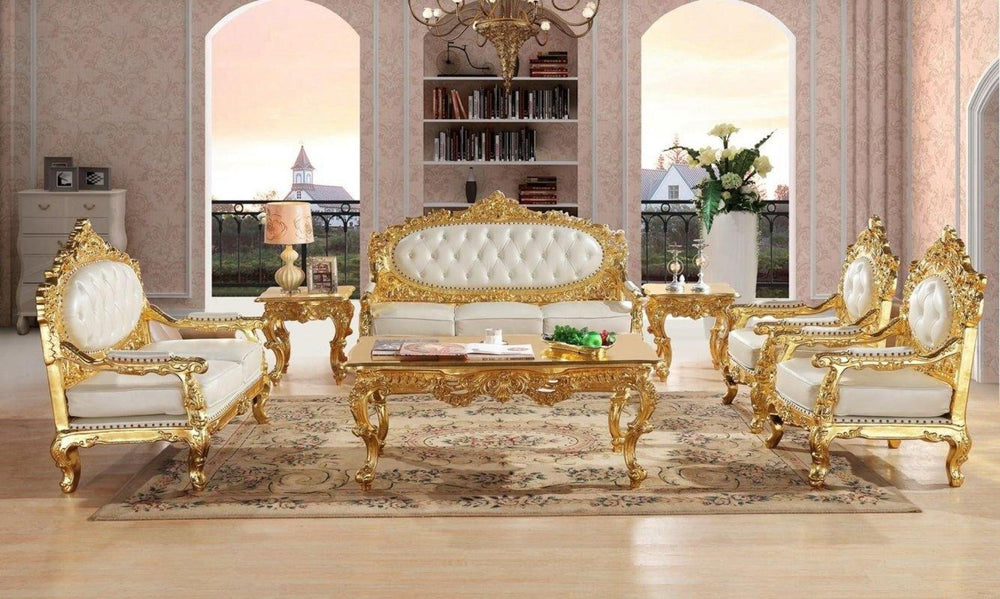 Bloomart Royal Antique Gold Hand Carved 7 Seater Sofa Set