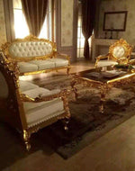Bloomart Royal Antique Gold Hand Carved 7 Seater Sofa Set
