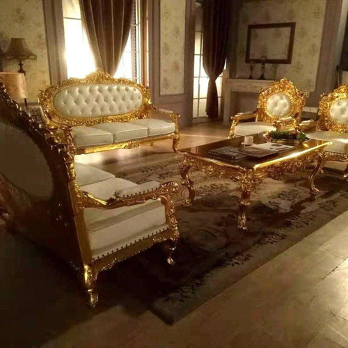 Bloomart Royal Antique Gold Hand Carved 7 Seater Sofa Set