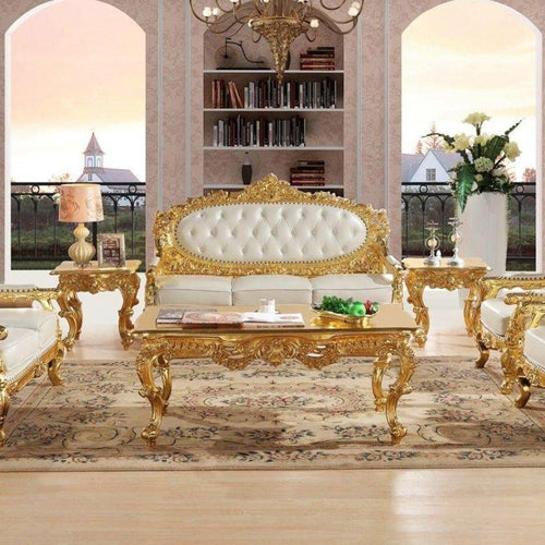 Bloomart Royal Antique Gold Hand Carved 7 Seater Sofa Set