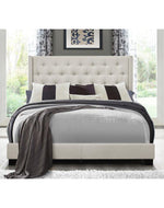 Modern Beige Leatherette Standard Queen Size Bed (Teak Wood) - WoodenTwist