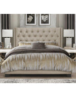 Modern Golden Leatherette Standard Queen Size Bed (Teak Wood) - WoodenTwist