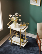 Bloomart Rolling Gold Beverage Cart with 6-Bottle  Holder and Smooth-Glide Wheels
