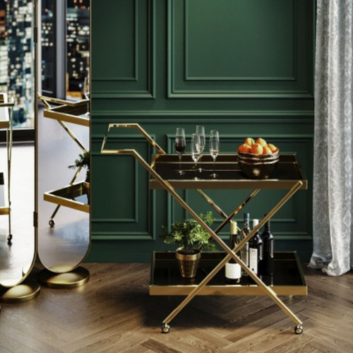 Luxury Stainless Steel Coated Home/Bar Cart Trolley (Golden & Black)