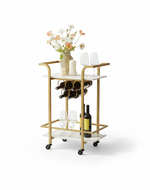 Bloomart Rolling Gold Beverage Cart with 6-Bottle  Holder and Smooth-Glide Wheels