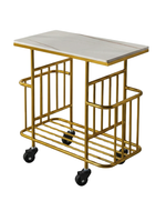 Bloomart Modern Multipurpose Serving Trolley with Storage Rack & Wheels – Gold & Black Metal Frame with White & Black laminated Top
