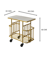Bloomart Modern Multipurpose Serving Trolley with Storage Rack & Wheels – Gold & Black Metal Frame with White & Black laminated Top