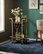 Bloomart Rolling Gold Beverage Cart with 6-Bottle  Holder and Smooth-Glide Wheels