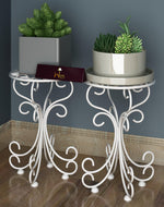 Metal Plant Stand Patio Indoor Outdoor Wrought Iron/Flowers Planter Shelf (1 Tier White) - Bloomart