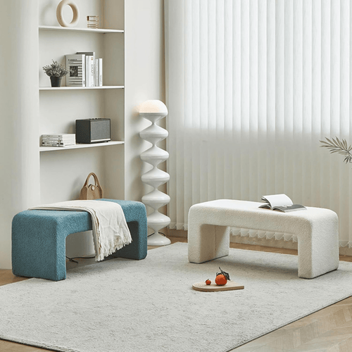 Bloomart Soft Furry Boucle Upholstered Entryway Ottoman Bench