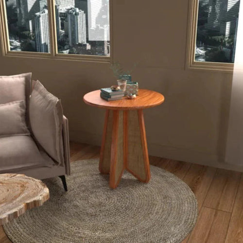 Bloomart Eensy Rattan Round Teak Wood Side Table Stylish & Functional for Living Room or Bedroom