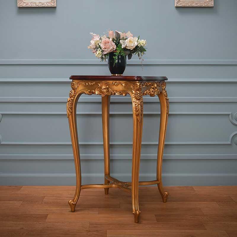 Elegant Carved End Table in Teak Wood - Bloomart