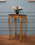 Elegant Carved End Table in Teak Wood - Bloomart