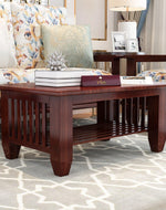 Handmade Teak Wood Coffee Table with Walnut Finish - Bloomart