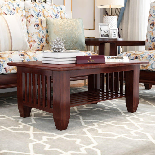 Handmade Teak Wood Coffee Table with Walnut Finish - Bloomart