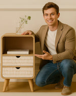 Bloomart Solivne Handmade Stylish Bedside Table with 2 Spacious Storage Drawers for Bedroom & Living Room