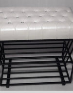 Modena Morden Solid Metal Rectangular Shoe Rack Button Tuffted in Golden Finish.