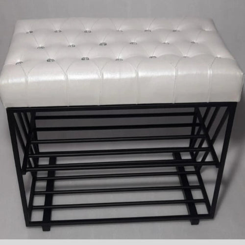 Modena Morden Solid Metal Rectangular Shoe Rack Button Tuffted in Golden Finish.