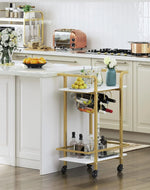 Spencer Solid Metal Two-Tier Bar Cart Marble Shelves.