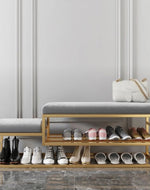 Elanza Double Cushion Solid Metal Shoe Rack in Golden Finish