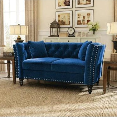 Square Arm Loveseat 2 Seater Sofa (Walnut Legs) - Bloomart