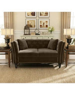 Square Arm Loveseat 2 Seater Sofa (Walnut Legs) - Bloomart