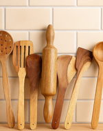 Bloomart Natural Wood Spoons, Spatulas & Rolling Pin