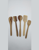 Stylish Wooden ( Natural & Brown ) Cooking Spoons ( Set Of Five )