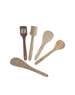 Mango Wood Cooking Spoon Set of 5  Natural & Brown Wooden Utensils