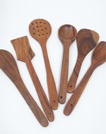 Wooden Utensils for Kitchen Handmade Spatula & Ladle ( Set Of Six )
