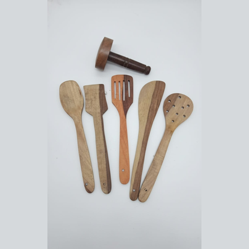 Wooden Cooking Spoons & Spatula Set (Pack of 6) | Handmade Natural Wood Utensils