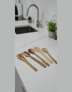 Stylish Wooden ( Natural & Brown ) Cooking Spoons ( Set Of Five )