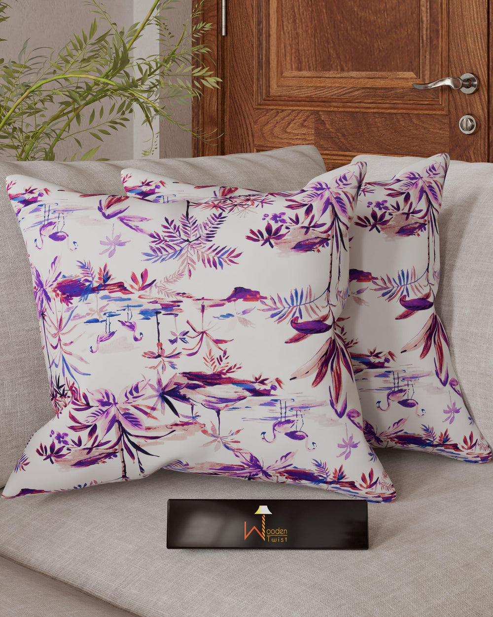 Fabrahome Square Reposa Floral Printed Velvet Fabric Cushion Cover - Bloomart