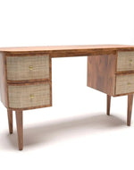 Bloomart Decoy Curve Rattan Rosewood Study Table with 4 Drawers Vintage Style Writing Desk for Home Office
