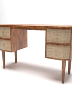 Bloomart Decoy Curve Rattan Rosewood Study Table with 4 Drawers Vintage Style Writing Desk for Home Office