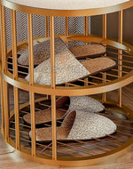 Round Solid Metal Shoe Rack in Golden Finish.