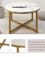 Golden Circular Cross Center Table  With Italian Nano Marble Top