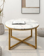 Golden Circular Cross Center Table With Italian Nano Marble Top - Bloomart