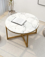 Golden Circular Cross Center Table  With Italian Nano Marble Top