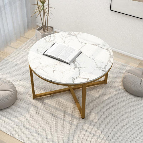Golden Circular Cross Center Table  With Italian Nano Marble Top
